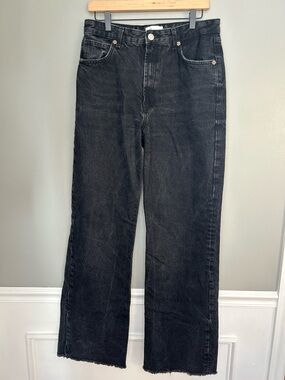 Zara Women’s Black Washed High Waisted Wide Leg Jeans, Size 10